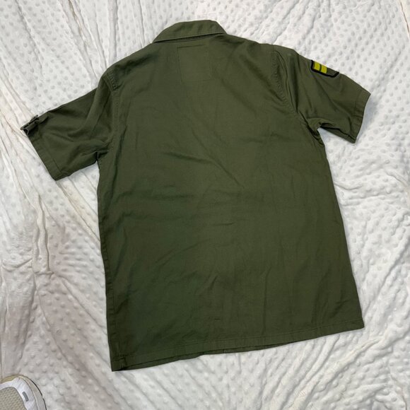 Hard Rock Cafe Military Green Button Up Short Sleeve Shirt Venice Mens Small EUC - Picture 2 of 6